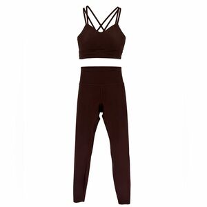 CRZ Yoga Matching Set – Medium | Hot Fudge Brown Sports Bra + High Rise Leggings